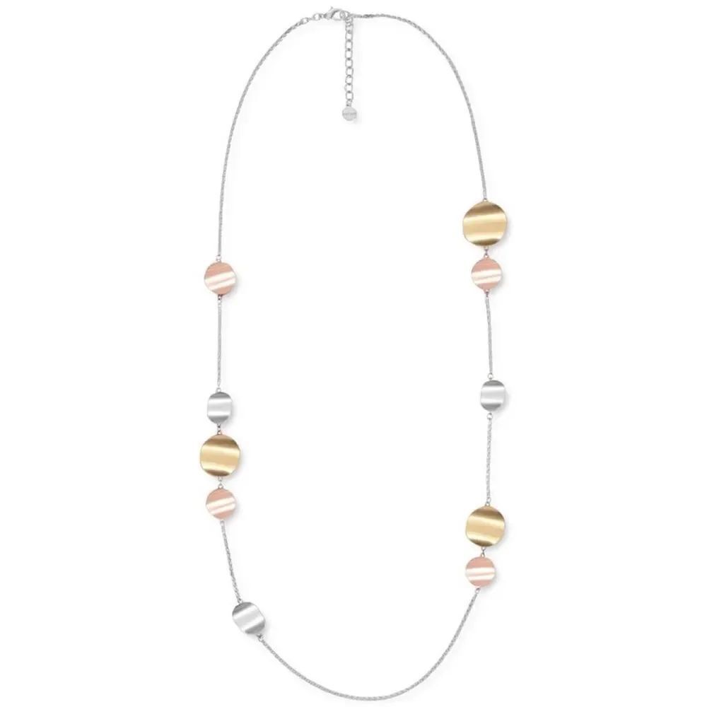 Alfani Tri-Tone Rippled Disk Station Necklace Gold Silver Rose Gold-Tone NWT